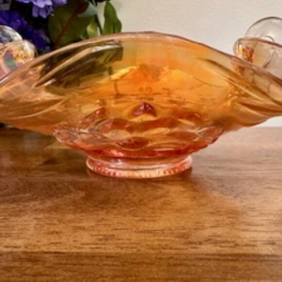 Vintage Marigold Carnival Glass Bowl with‎ Double Handles – Iridescent Elegance - Picture 6 of 6